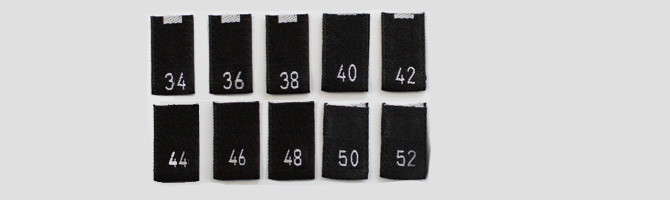 Polyester recyclé noir - étiquettes de taille tissées 34 à 52
