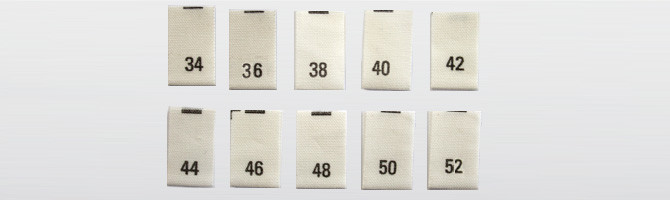 Coton bio écru - étiquettes de taille imprimées 34 à 52