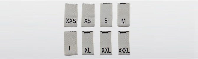 White recycled polyester - woven size labels XXS to XXXL