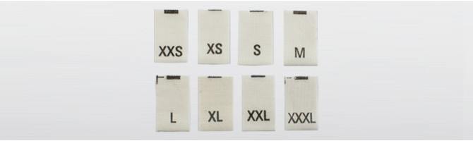 Coton bio écru - étiquettes de taille imprimées XXS à XXXL
