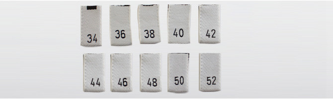 White recycled polyester - woven size labels 34 to 52